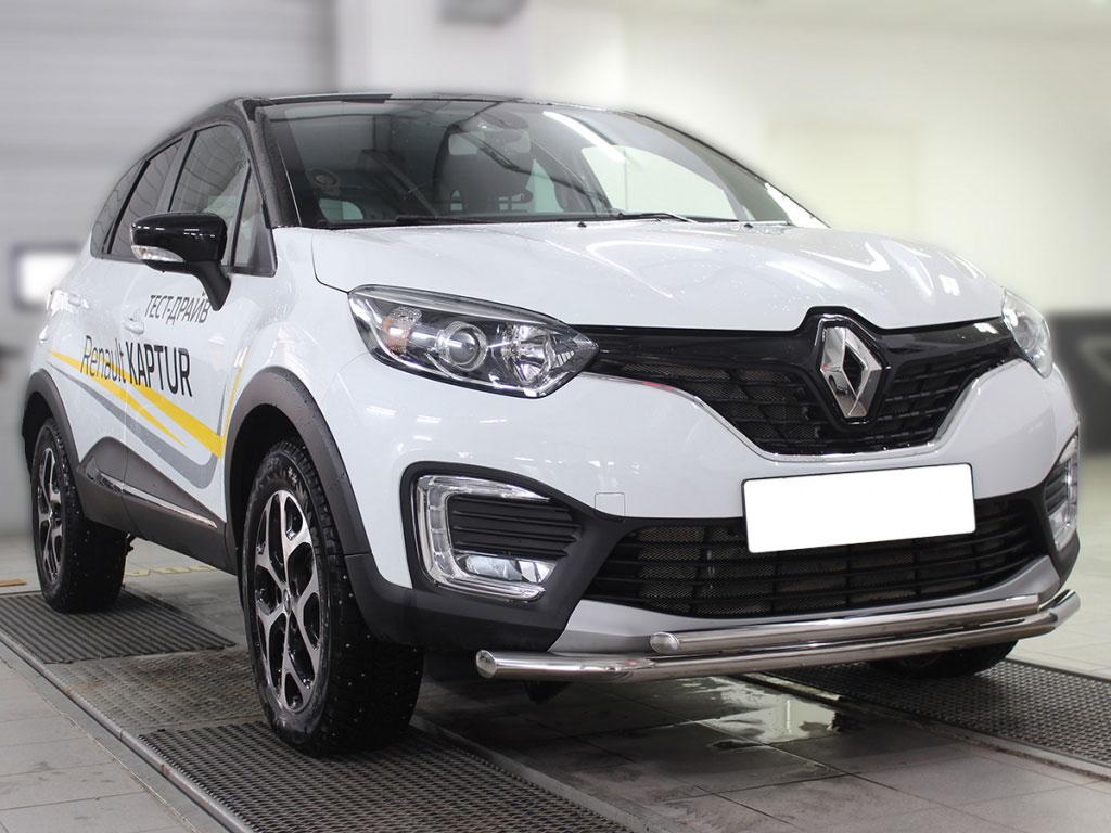 Дуга передняя по низу бампера радиусная двойная d53+43 Renault Kaptur (Рено Каптюр), Технотек RK16_1.1