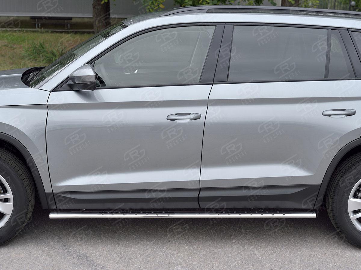 Пороги труба d75х42 овал с проступью на Skoda Kodiaq, Slitkoff SKKO-002772
