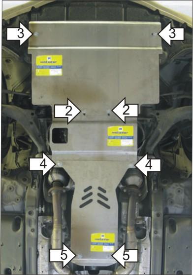 Защита алюминиевая Мотодор (Двигатель, Коробка переключения передач, Раздаточная коробка), 5 мм, Алюминий для Lexus IS 200 2005-2010 арт. 35005