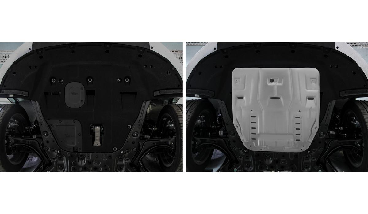 Защита картера и КПП Rival (увеличенная) для Hyundai Sonata VIII 2019-н.в., алюминий 3 мм, с крепежом, штампованная, 333.2860.1