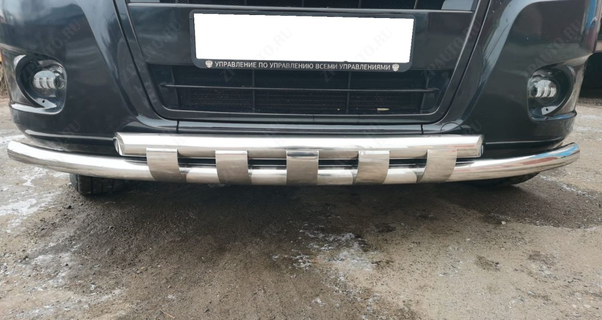 Защита переднего бампера с перемычками для автомобиля ГАЗ ГАЗель Next 2014 арт. GZNXT.14.75-4