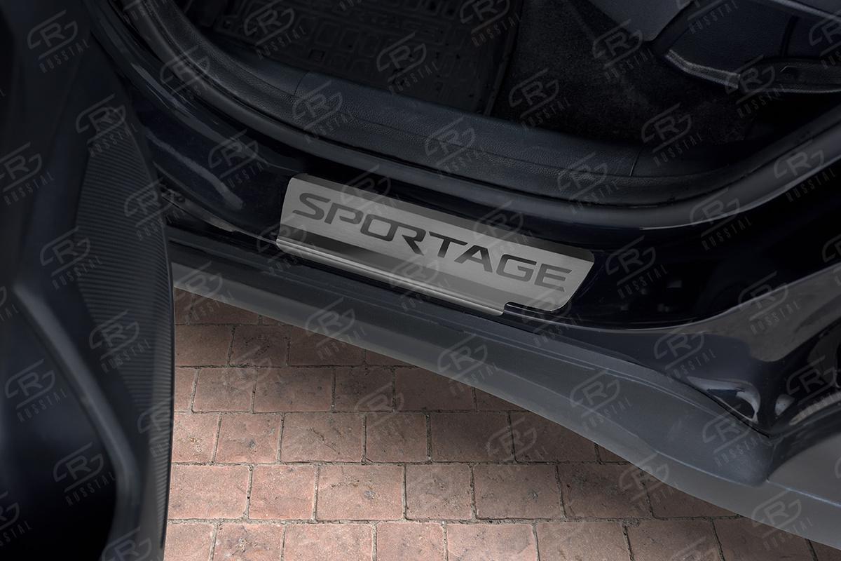 Накладки на пороги RUSSTAL (нерж., шлиф., надпись) KISP16-03 для KIA SPORTAGE 2016-2018