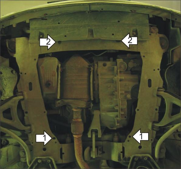 Защита стальная Мотодор (Двигатель, Коробка переключения передач), 2 мм, Сталь для Renault Clio 2001-2003 арт. 01711