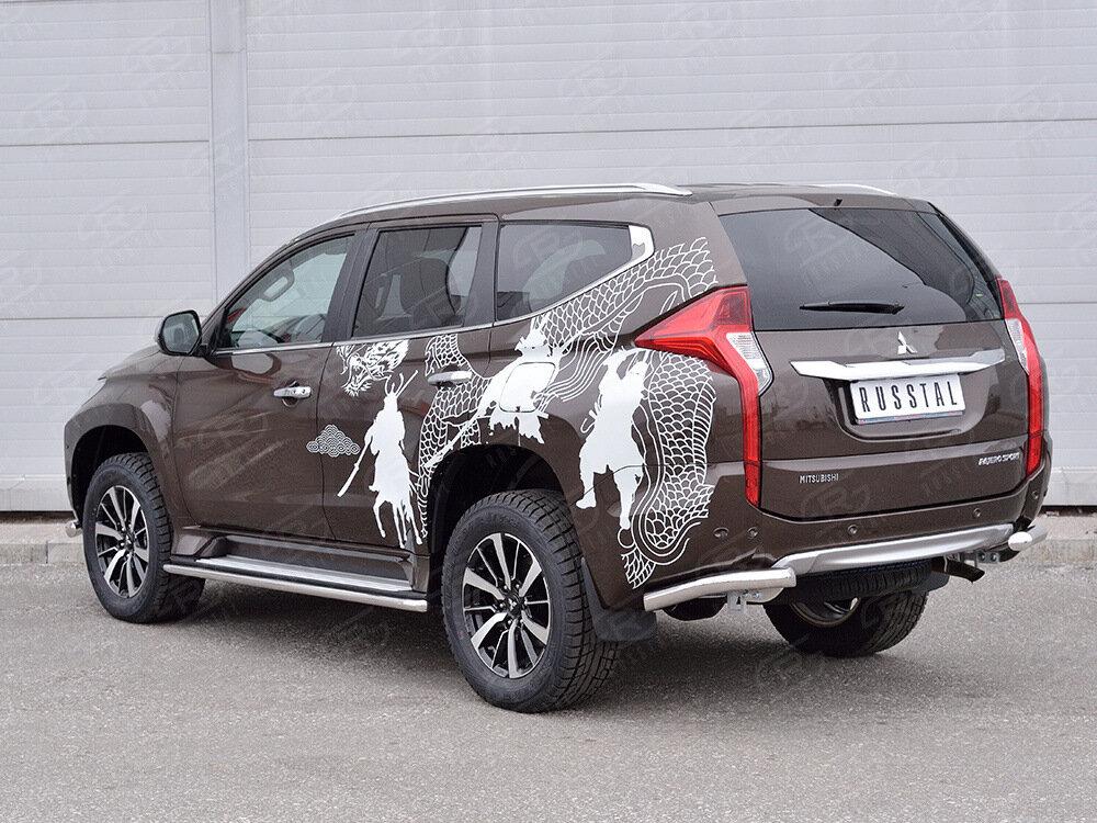 Защита заднего бампера уголки d57 секция (под фаркоп) для автомобиля Mitsubishi  PAJERO SPORT 2016, Slitkoff MPJSZ-002493