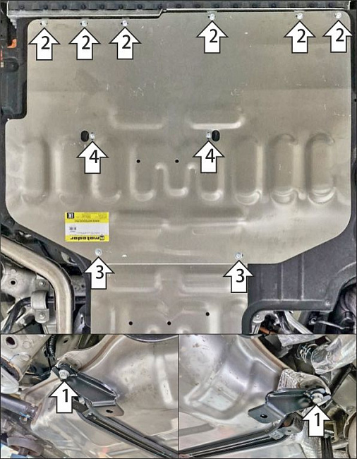 Защита алюминиевая Мотодор (Задний электромотор, Трубки охлаждения электромотора), 4 мм,  Voyah Dream  2021- арт. 348609