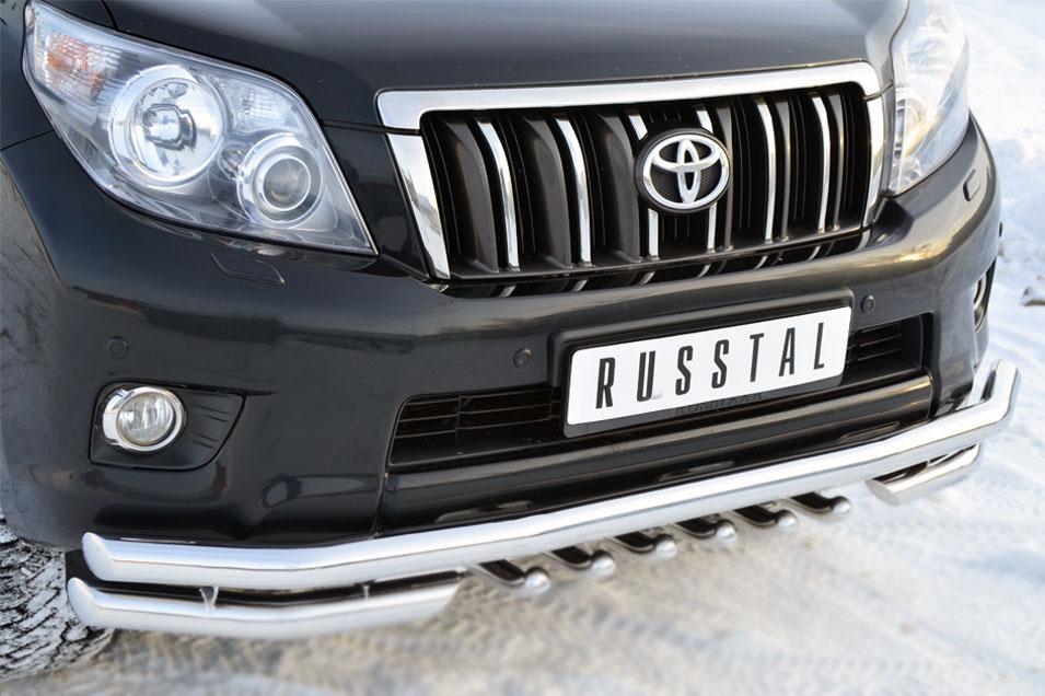 Защита переднего бампера двойная d57/57 уголки с зубами для Toyota Land Cruiser Prado 150, Slitkoff PNZ-001615