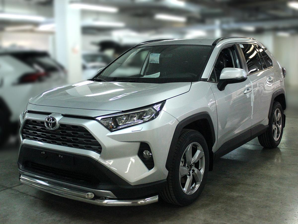 Защита переднего бампера двойная d-60+53 с четырьмя загибами для автомобиля Toyota RAV4 2019 арт. TRN19_1.2, Технотек