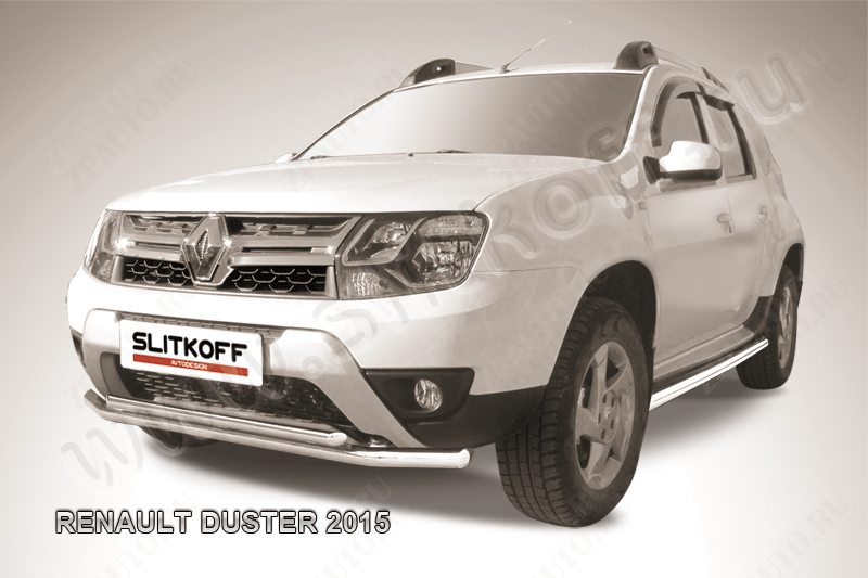 Защита переднего d57+d42 бампера двойная Renault Duster (2015-2021) , Slitkoff, арт. RD15002