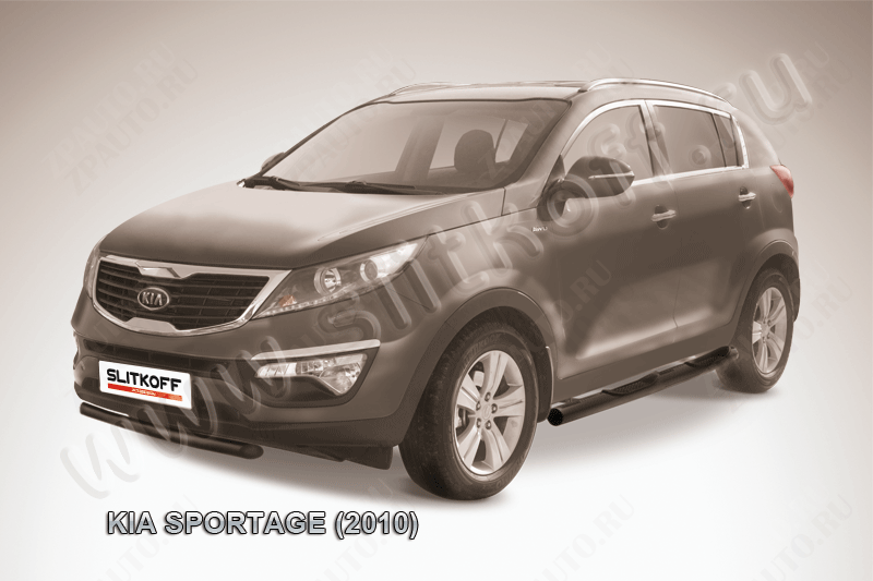 Защита переднего бампера d57 короткая черная Kia Sportage (2010-2016) , Slitkoff, арт. KSP010-007B