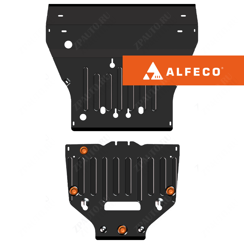 Защита  картера и КПП (2 части) Porsche Cayenne 2018- V-all , ALFeco, сталь 2мм, арт. ALF5007st