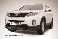 Защита переднего бампера d57+d42 двойная радиусная черная Kia Sorento (2012-2021) , Slitkoff, арт. KS13-003B