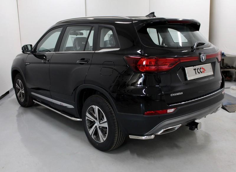 Пороги овальные гнутые с накладкой 75х42 мм для автомобиля Changan CS75 FL 2020 арт. CHANCS7520-14