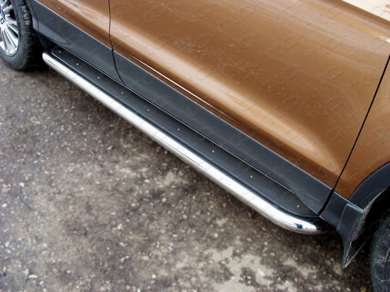 Пороги с площадкой (нерж. лист) 60,3 мм для автомобиля Ford Kuga 2013-2016, TCC Тюнинг FORKUG13-13
