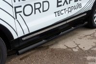 Защита порогов d76 с проступями черная Ford Explorer (2017-2019) , Slitkoff, арт. FEX18005B