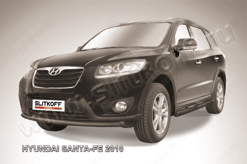 Защита переднего бампера d57 черная Hyundai Santa-Fe (2009-2012) , Slitkoff, арт. HSFN003B