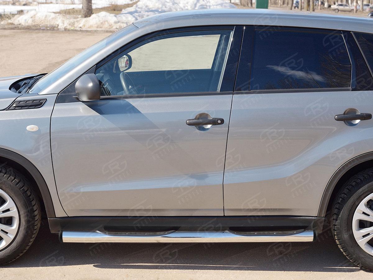 Пороги труба d76 с накладкой вариант 2 Suzuki Vitara 2015, Slitkoff SVT-0026442