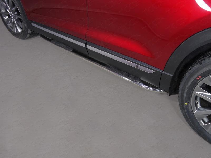 Пороги овальные гнутые с накладкой 75х42 мм для автомобиля Mazda CX-9 2017-, TCC Тюнинг MAZCX917-16