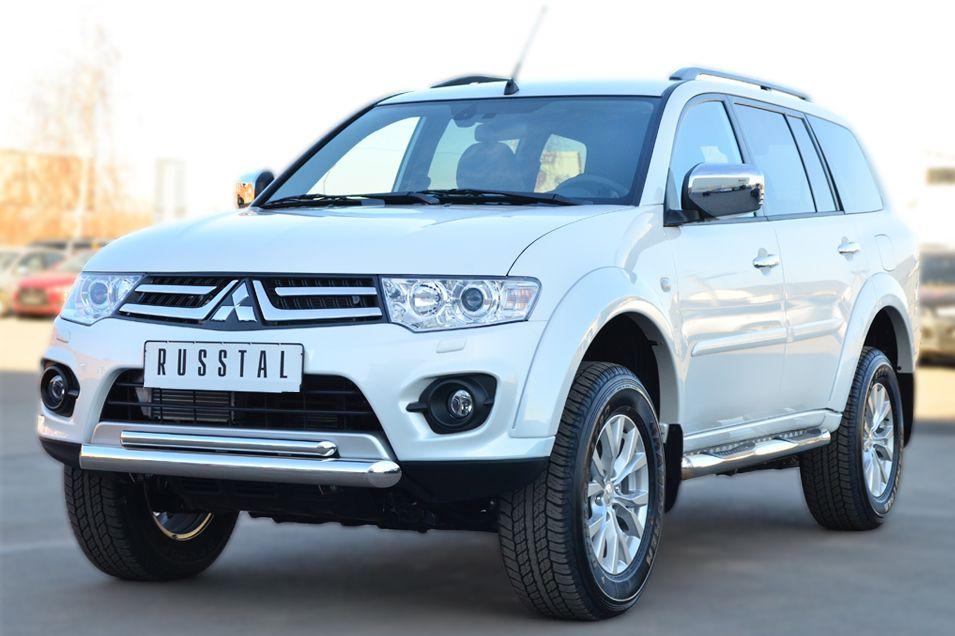 Пороги труба d76 с накладками вариант 3 для Mitsubishi Pajero Sport 2013, Slitkoff MPST-0015793
