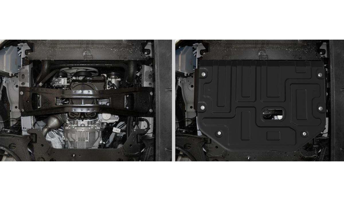Защита картера и КПП АвтоБроня для Ford Transit VII (V - 2.2D) 2014-н.в., штампованная, сталь 1.8 мм, с крепежом, 111.01867.1