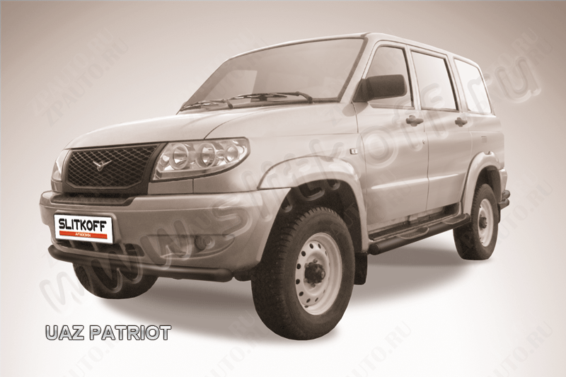 Защита переднего бампера d57 черная Uaz Patriot (2005-2014) , Slitkoff, арт. UP006B