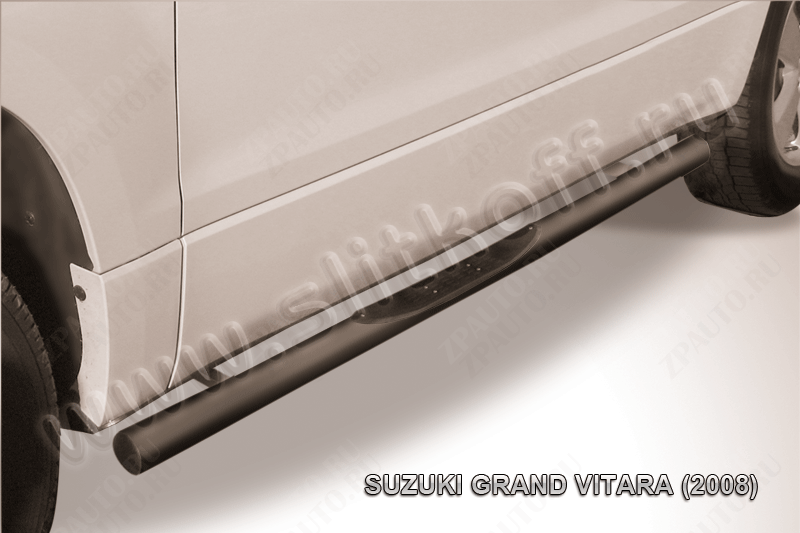 Защита порогов d76 с проступями черная Suzuki Grand Vitara 3 doors (2008-2012) , Slitkoff, арт. SGV3D08009B