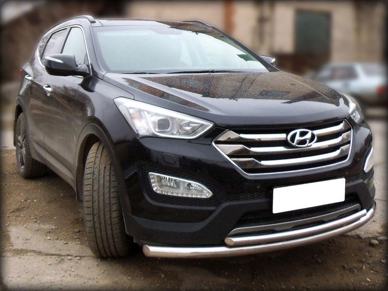 Защита переднего бампера двойная d-60+43 для Hyundai Santa Fe 2012, Технотек HSF12_1.3