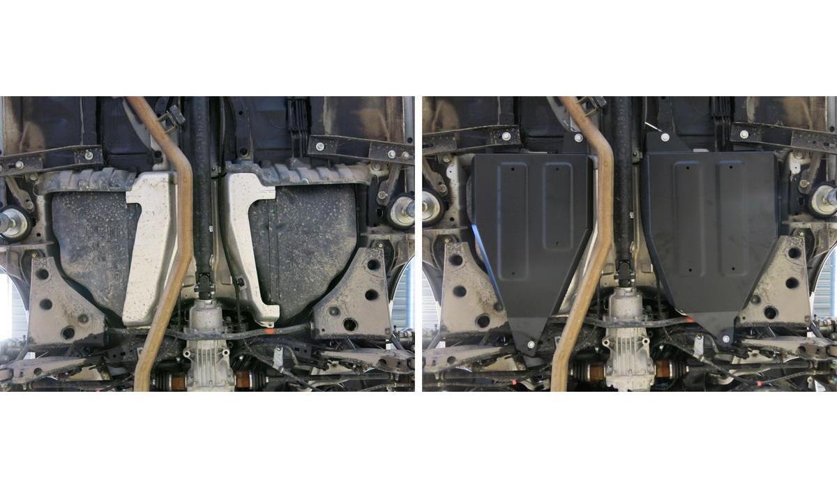 Защита топливного бака Rival для Nissan Murano Z51, Z52 2007-2016 2016-н.в., сталь 1.8 мм, 2 части , с крепежом, штампованная, 111.4159.1
