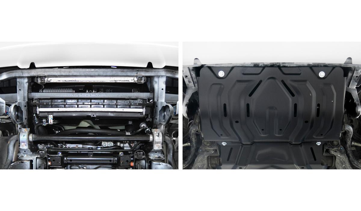 Защита радиатора АвтоБроня для Mitsubishi Pajero Sport III (V - 2.4D; 3.0) 2016-2021 2021-н.в., штампованная, сталь 1.8 мм, с крепежом, 111.04046.2