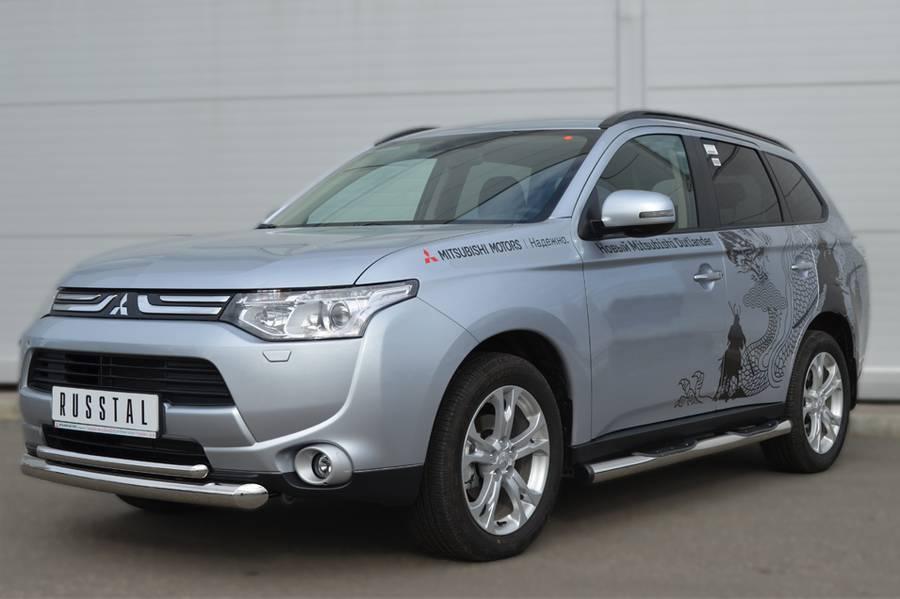 Пороги труба d76 с накладками вариант 2 для Mitsubishi Outlander 2012, Slitkoff MRT-0010542
