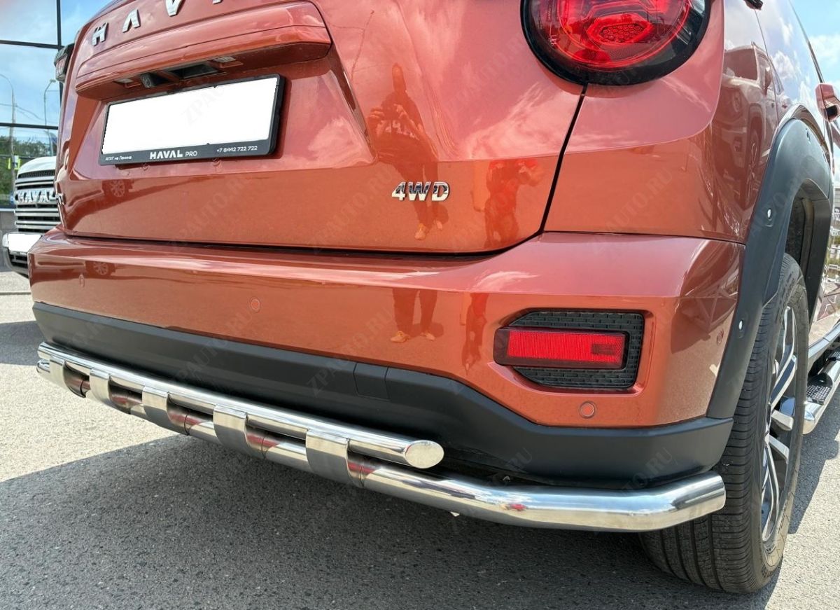 Защита заднего бампера угловая большая двойная с  перемычками для автомобиля Haval H7 2025 арт. HVH7.25.22-25