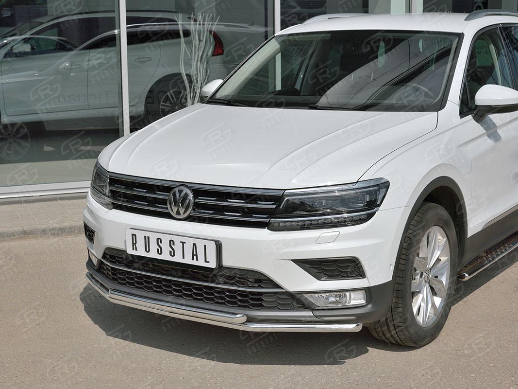 Защита переднего бампера d42/42 на Volkswagen Tiguan 2 2017, Slitkoff VGZ-002712