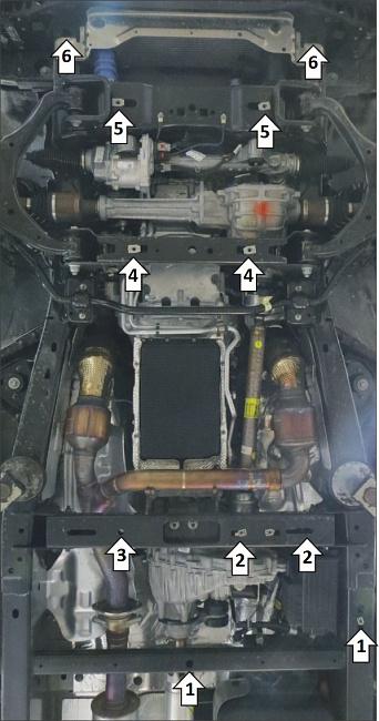 Защита алюминиевая Мотодор (Передний дифференциал, Раздаточная коробка, Коробка переключения передач, Двигатель, Радиатор), 5 мм, алюминий для Ford F-150 2021- арт. 30713