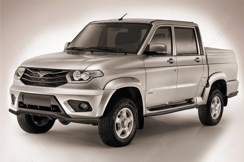 Защита переднего бампера d57 волна черная Uaz Pickup (2014-2023) , Slitkoff, арт. UPpic14-013B