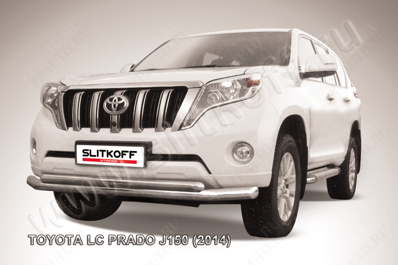 Защита переднего бампера d76+d57 двойная Toyota Land Cruiser Prado J150 (2013-2017) , Slitkoff, арт. TOP14-002