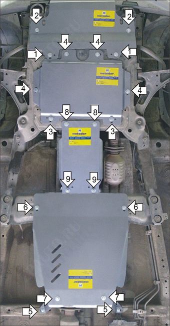Защита двигателя, кпп, радиатора, рк алюминиевая Motodor для Suzuki Grand Vitara III 2005-2012- (5 мм, алюминий), 32401