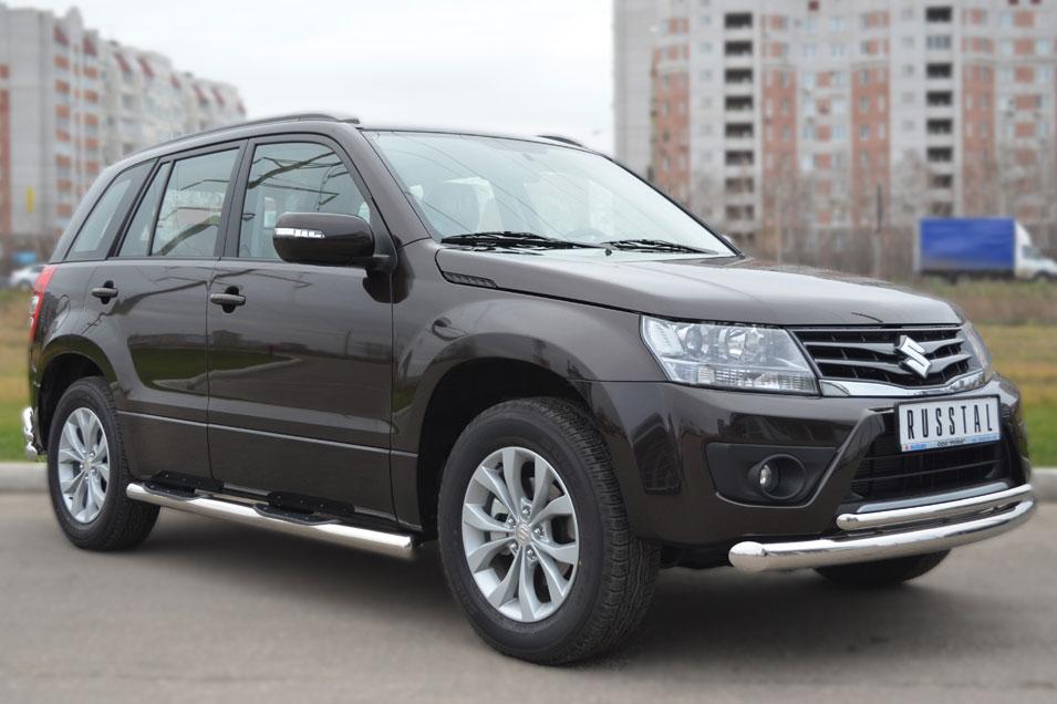 Пороги труба d76 с накладками вариант 3 для Suzuki Grand Vitara 5d 2012, Slitkoff SVT-0010953