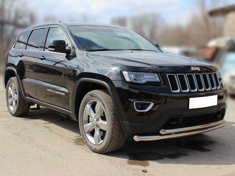 Дуга передняя по низу бампера радиусная двойная d-60+53 для Jeep Grand Cherokee 2013 (WK2), Технотек JGC14_1.2