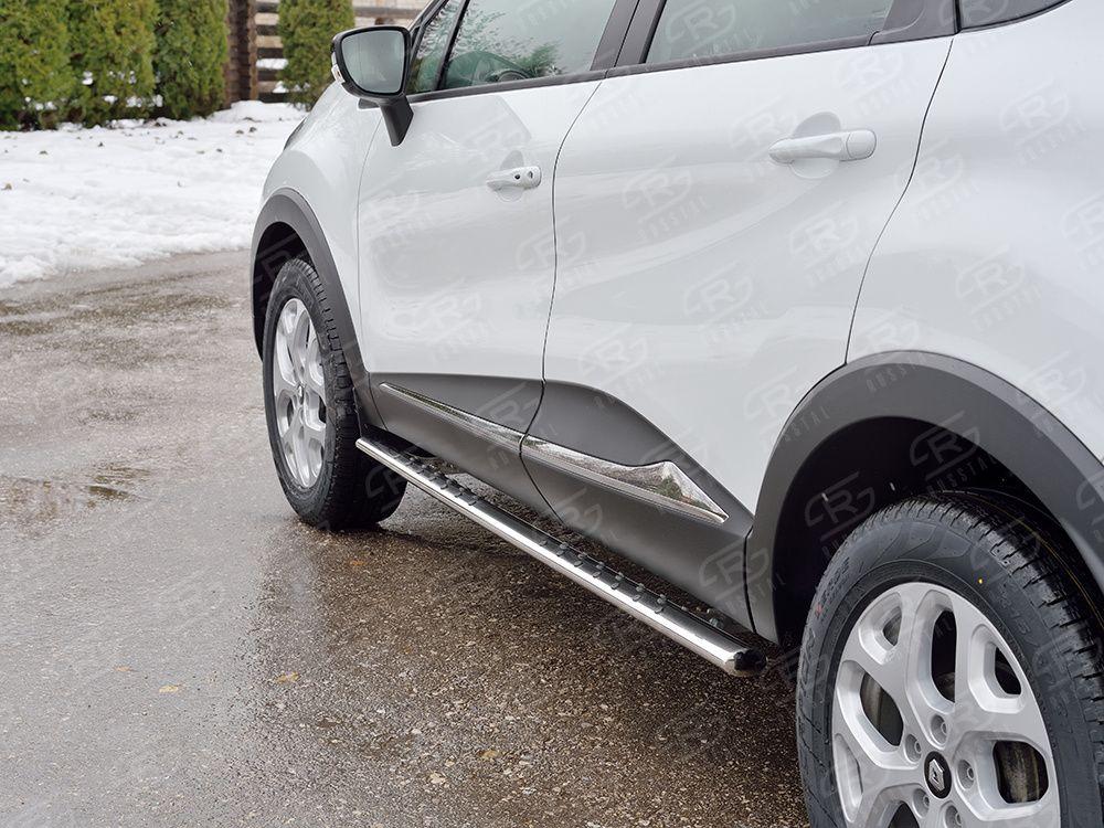 Пороги труба d75х42 овал с проступью Renault Kaptur 2016, Slitkoff RKPO-002467