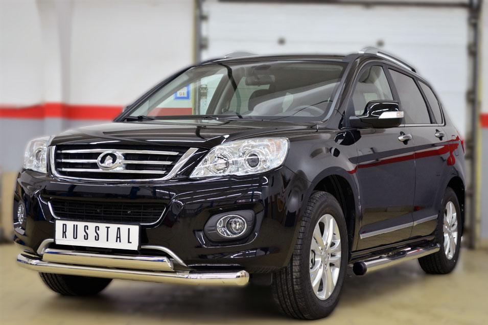 Пороги труба d76 с накладками вариант 2 для Great Wall Hover H6 2013, Slitkoff GH6T-0016292