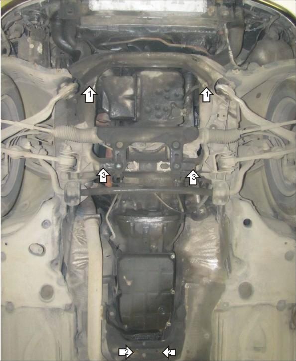 Защита стальная Мотодор (Двигатель, Коробка переключения передач, Гидроусилитель руля), 2 мм, Сталь для Mercedes-benz S-class 1998-2002 арт. 01236