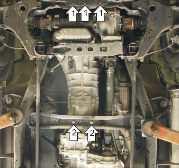 Защита алюминиевая Мотодор (Двигатель, Передний дифференциал, Коробка переключения передач), 5 мм, Алюминий для Nissan Pick Up 1997-2014 арт. 31410