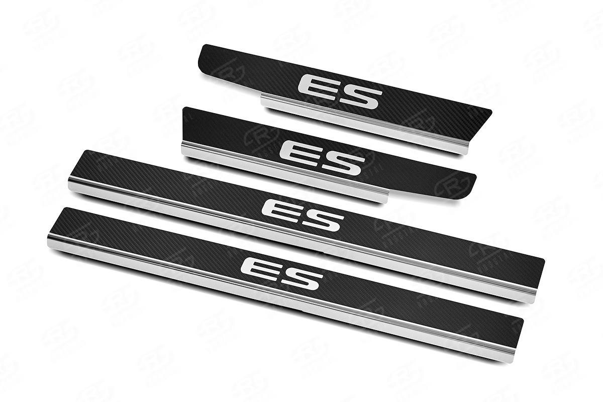 Накладки на пороги RUSSTAL (нерж., карбон, надпись) LEXES18-06 для LEXUS ES200-ES250-ES350 2018-