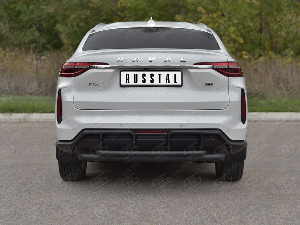 HAVAL F7X 4WD 2022- Защита заднего бампера d57 дуга-d42 дуга black HF7XZ-004008CH