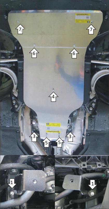 Защита алюминиевая Мотодор (Двигатель, Коробка переключения передач, Раздаточная коробка), 5 мм, Алюминий для Audi A4 2015- арт. 30112