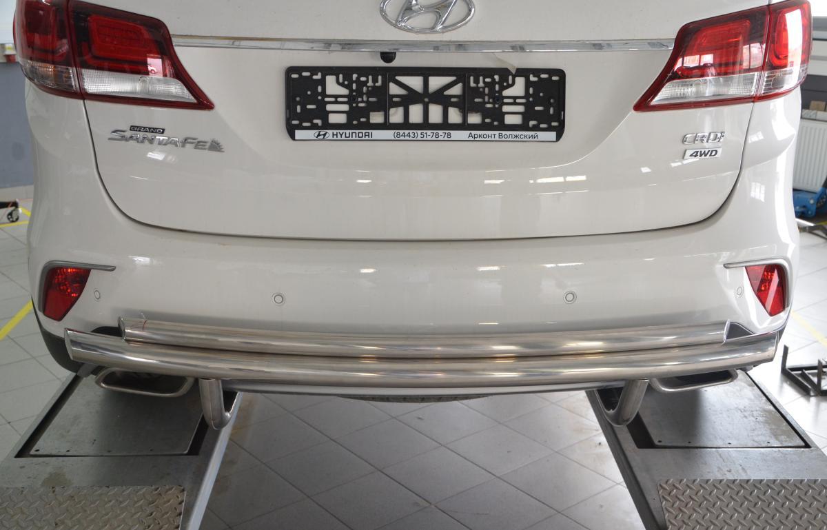Защита заднего бампера  двойная для автомобиля HYUNDAI Santa Fe  GRAND 2018, Россия HYSFG.18.16