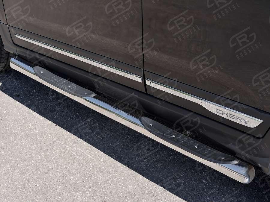 Пороги труба d76 с накладкой вариант 3 Chery Tiggo 5 2014, Slitkoff CT5T-0022573