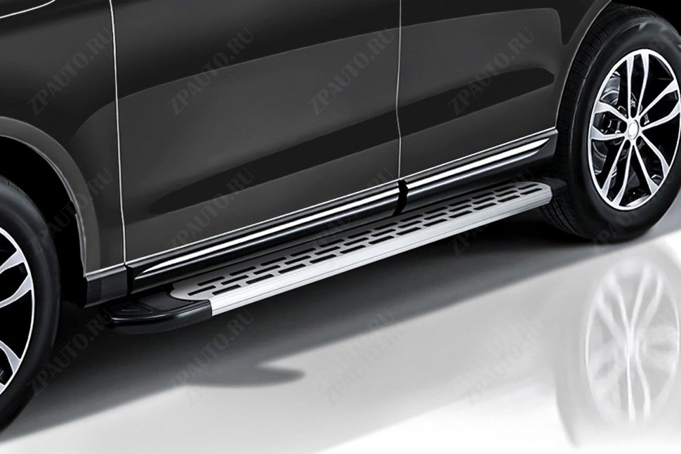 Пороги алюминиевые "Premium Silver" 1800 серебристые Toyota Fortuner (2015-2022) , Slitkoff, арт. AL-TFOR-010