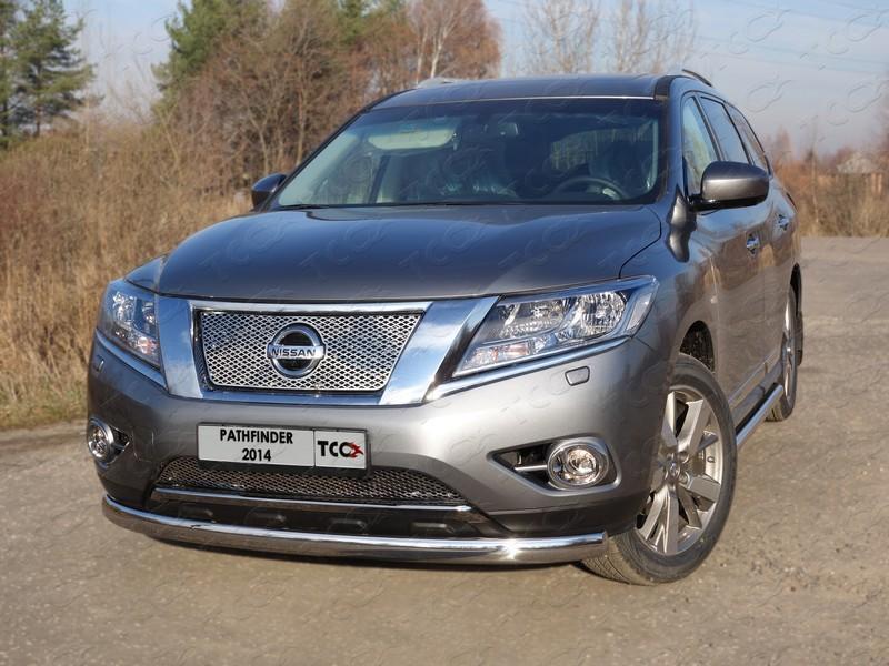 Защита передняя нижняя (овальная) 75х42 мм для автомобиля Nissan Pathfinder 2014-, TCC Тюнинг NISPAT14-04