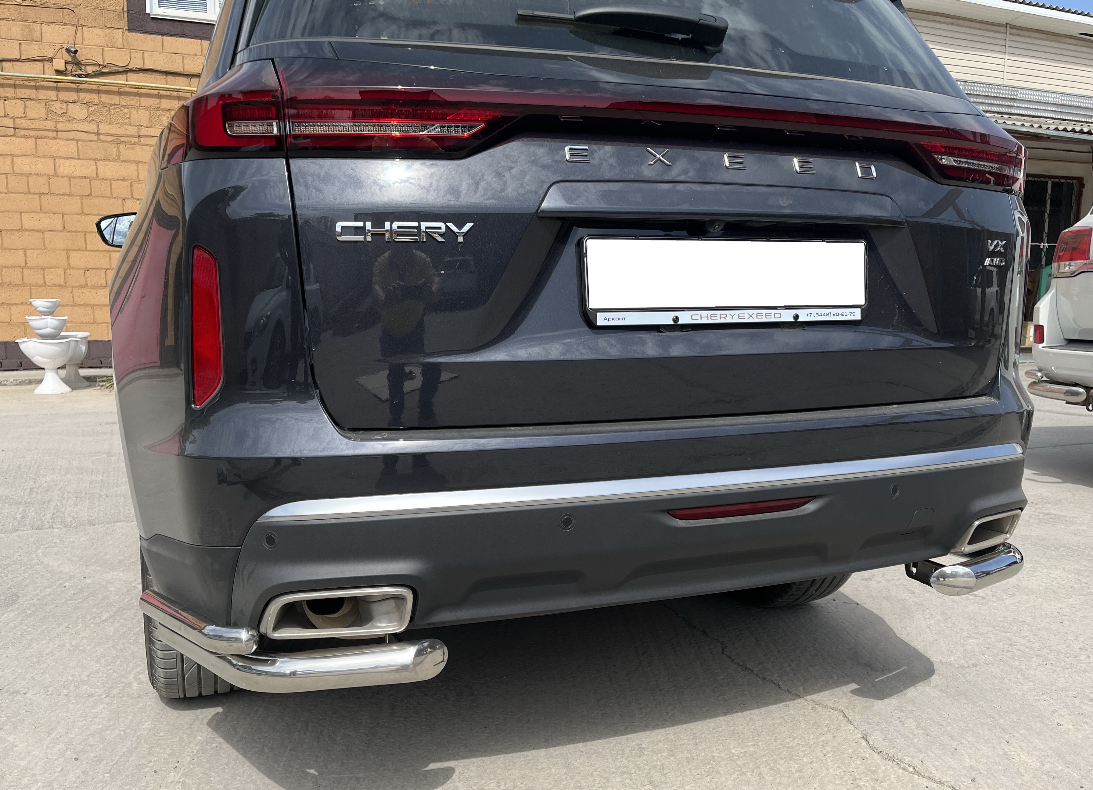 Защита заднего бампера угловая двойная для автомобиля CHERY CheryExeed VX 2022 арт. CHEVX.22.19