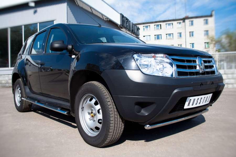 Пороги труба d75x42 овал с накладками для Renault Duster 4x2, Slitkoff RD2O-000441